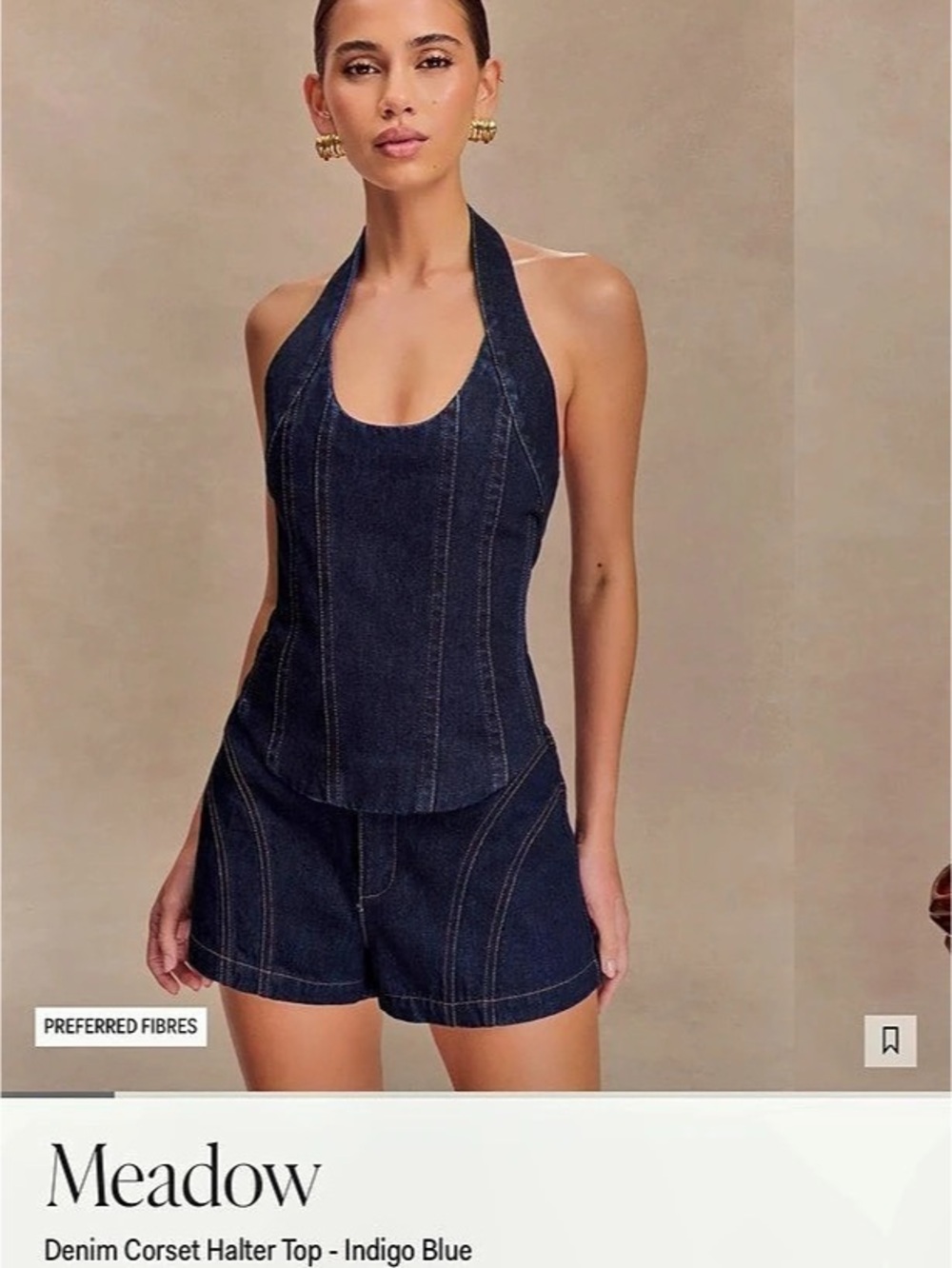 MESHKI Meadow Denim Corset Romper in Blue Like New